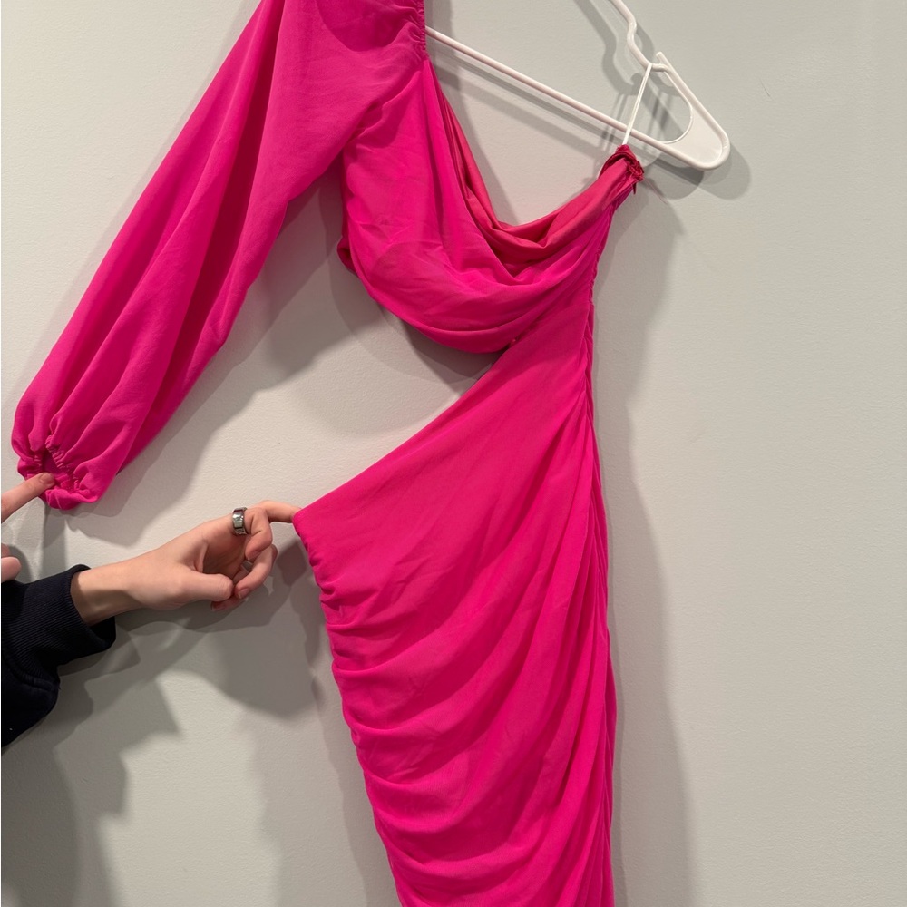 SHEIN One-Shoulder Fuchsia Dress